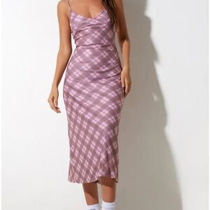 Kalana Midi Dress In Pink Blurred Check Plaid